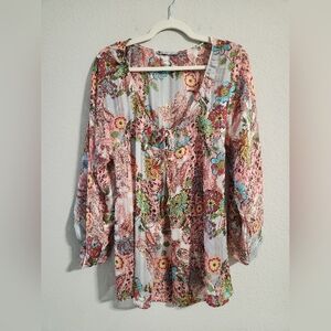 Maille Demoiselle Paris Women’s Floral Semi sheer blouse size 1 (US 6-8)